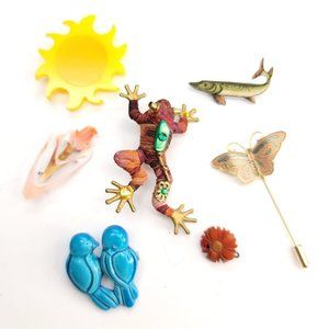 Vintage Pin Lot Frog Sun Bird Fish Shell Butterfly Flower Lot of 7 Ct570